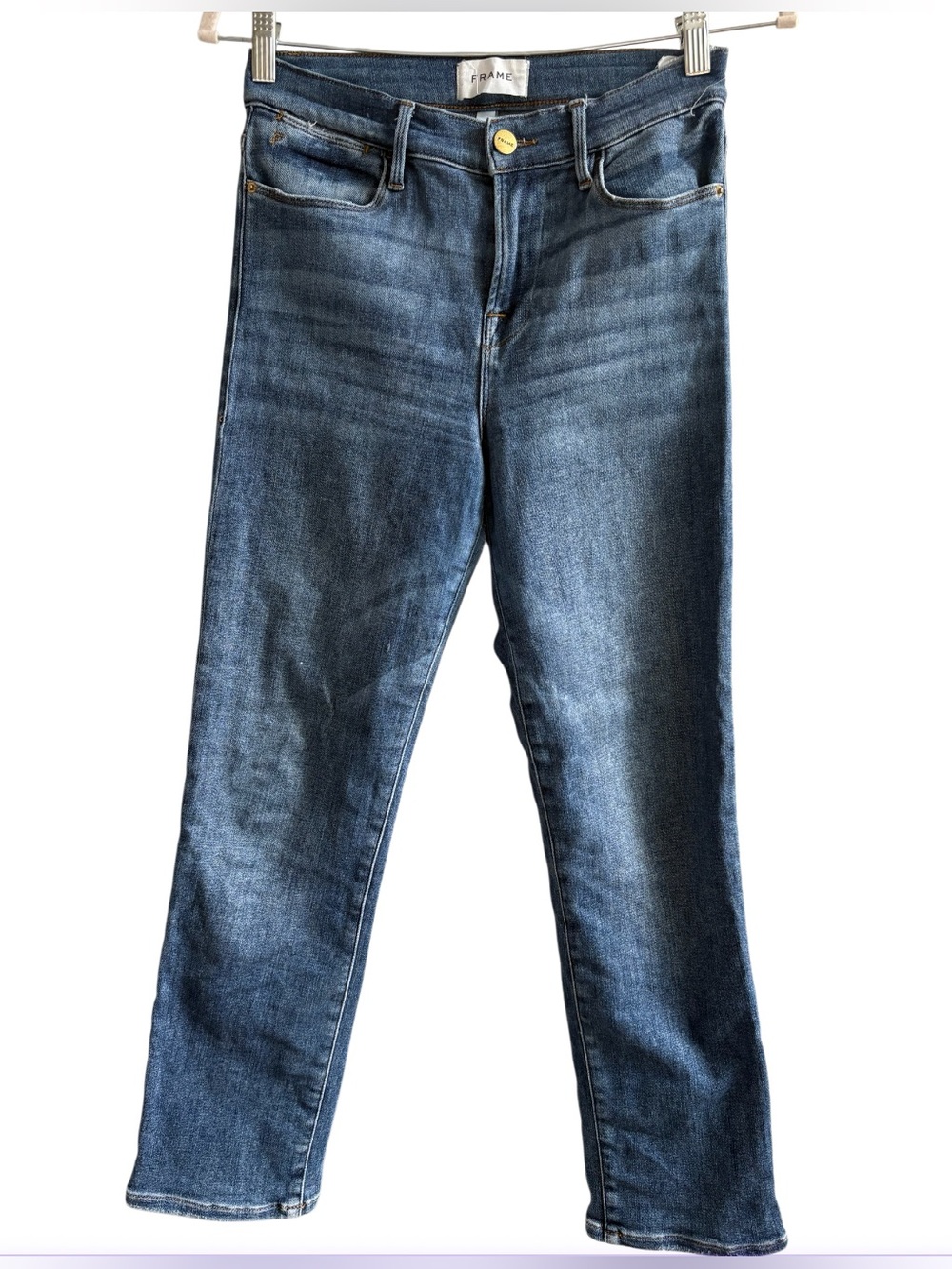 Frame - Women's Iconic Le High Straight Jeans - Size 28- Blue Denim - *Note wear